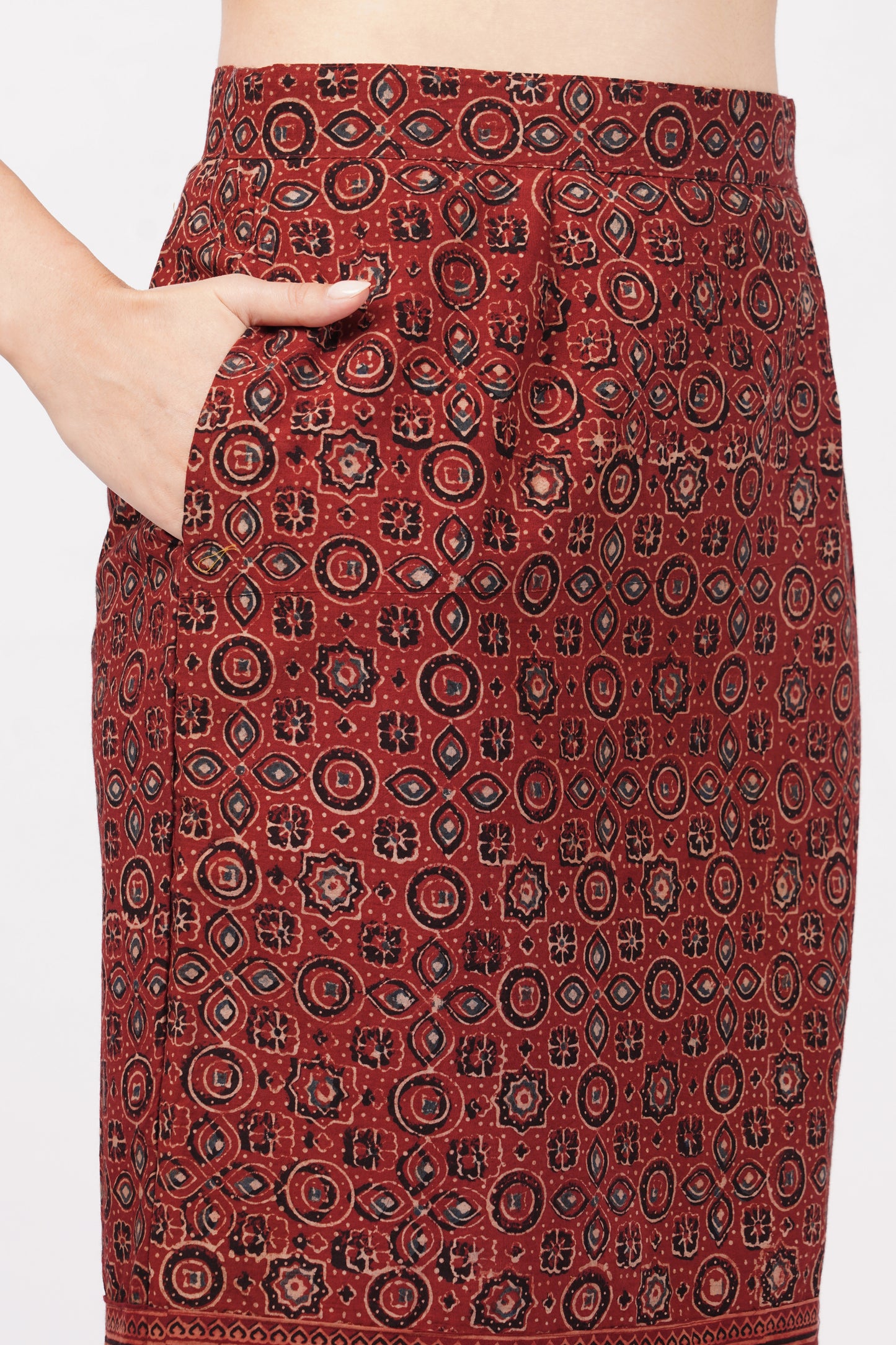 Maroon Ajrakh printed cotton skirts for women