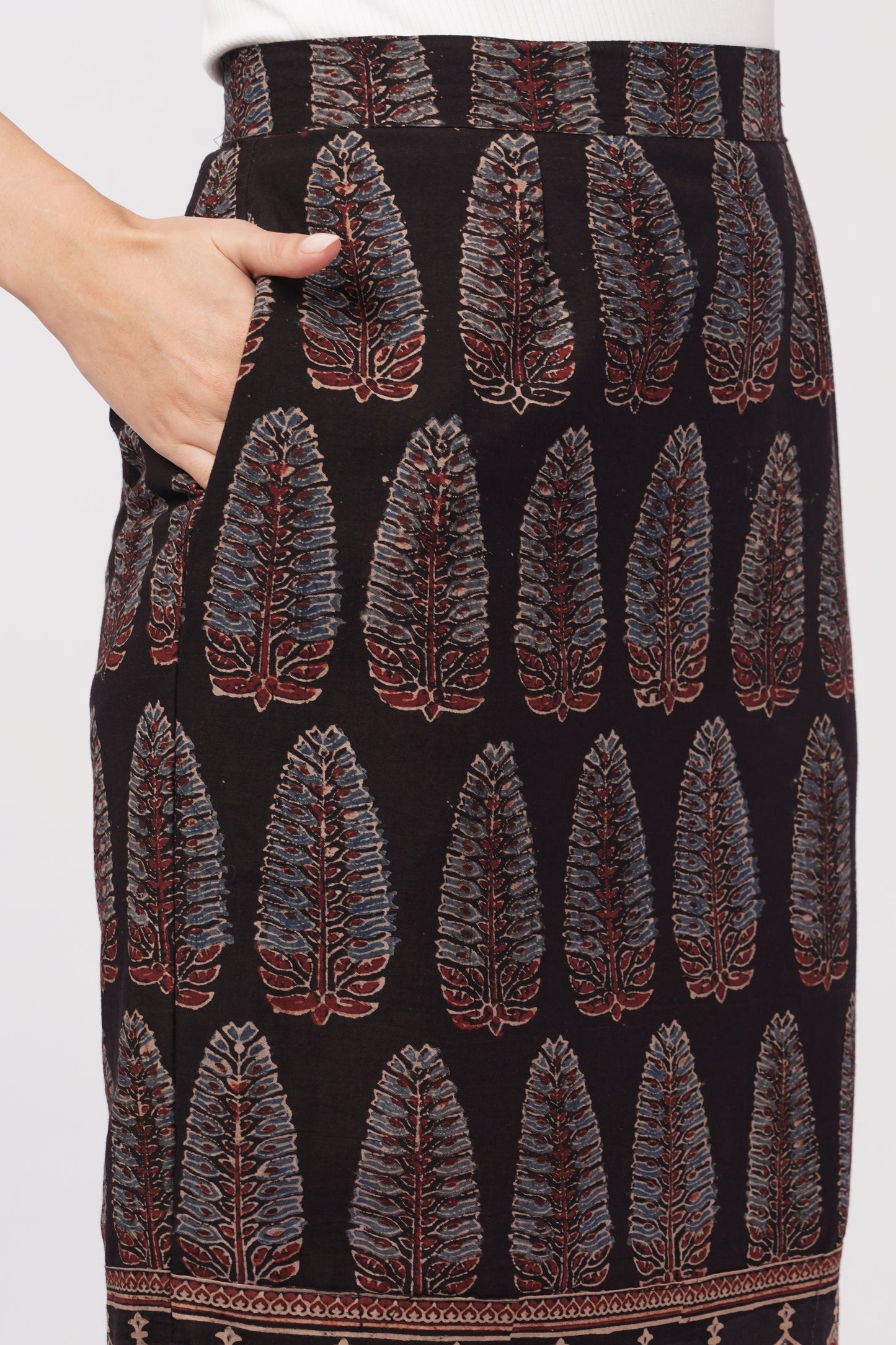 Black cotton Ajrak print skirt for women