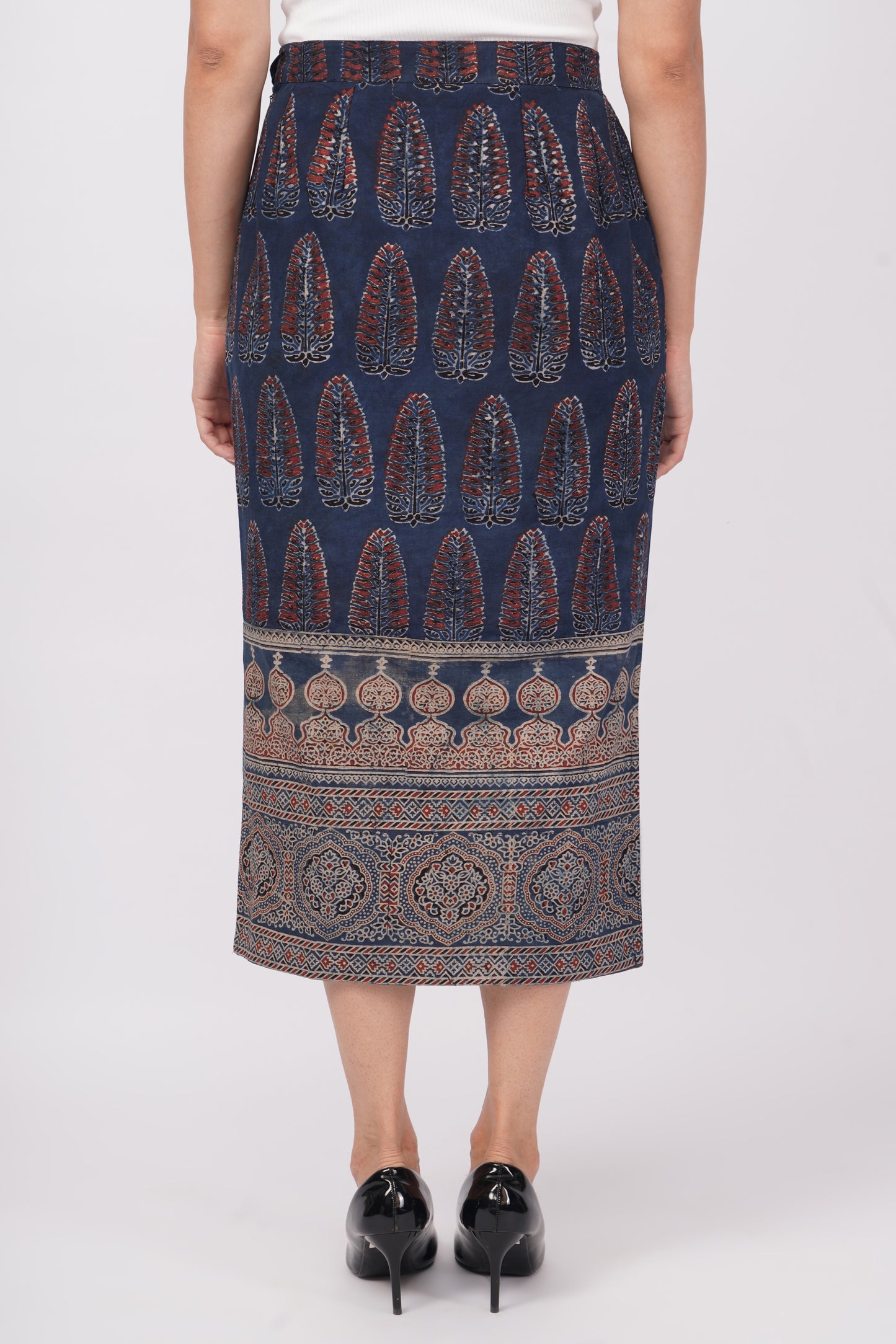 Indigo ajrakh print cotton skirt for women