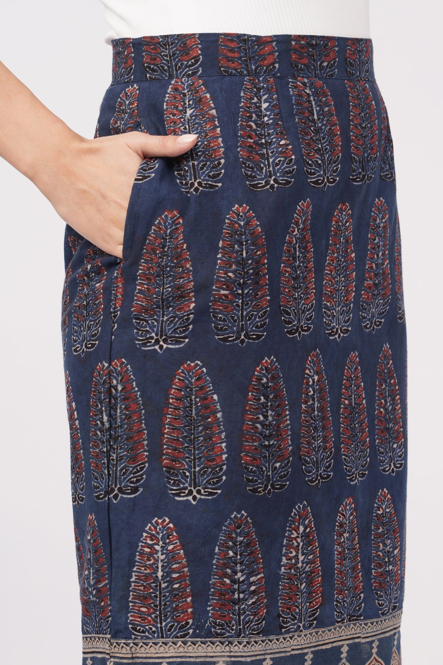 Indigo ajrakh print cotton skirt for women