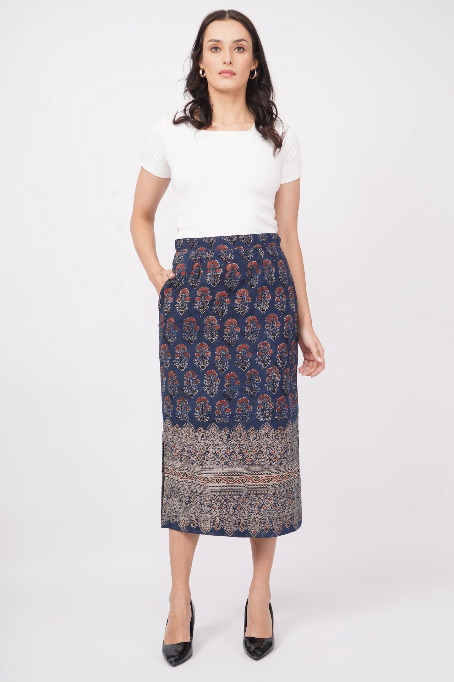 Blue cotton handcrafted skirt for women