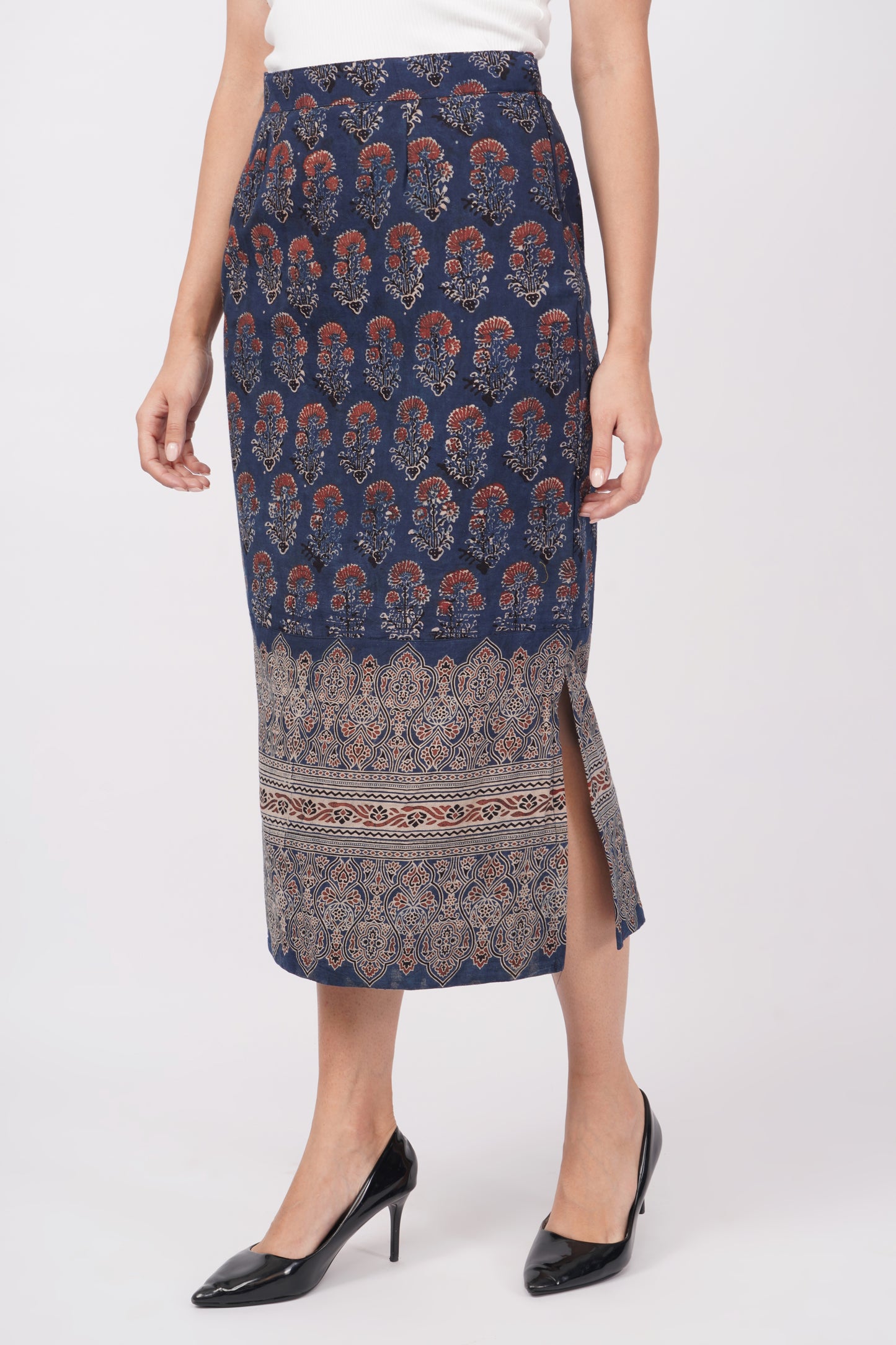 Blue cotton handcrafted skirt for women