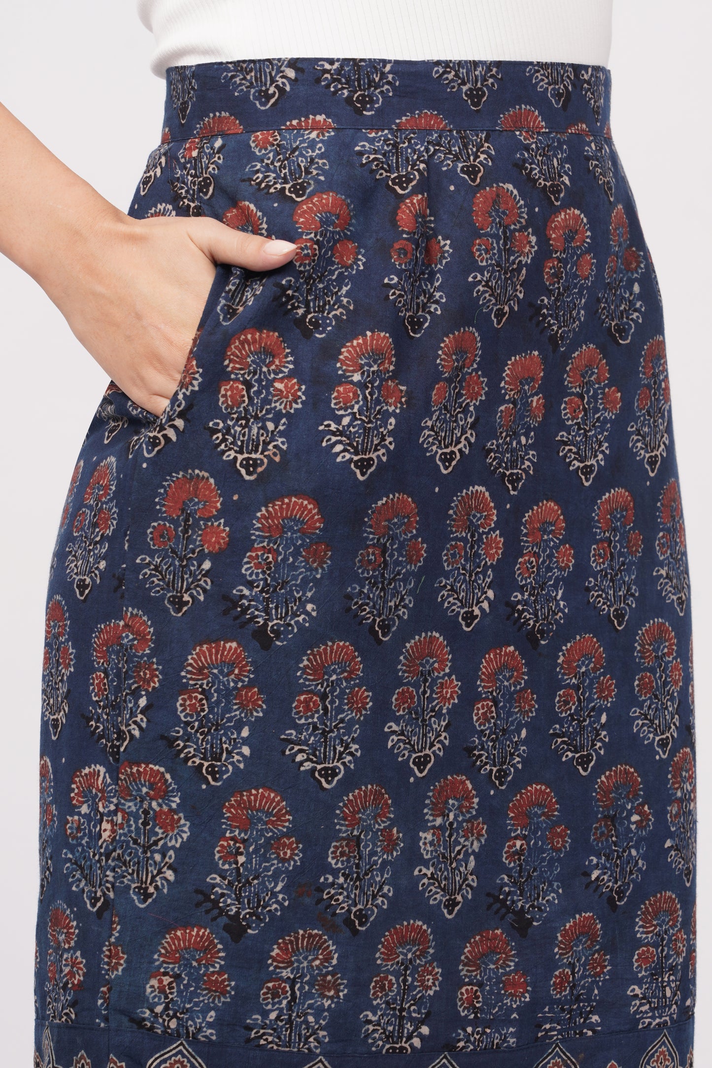 Blue cotton handcrafted skirt for women