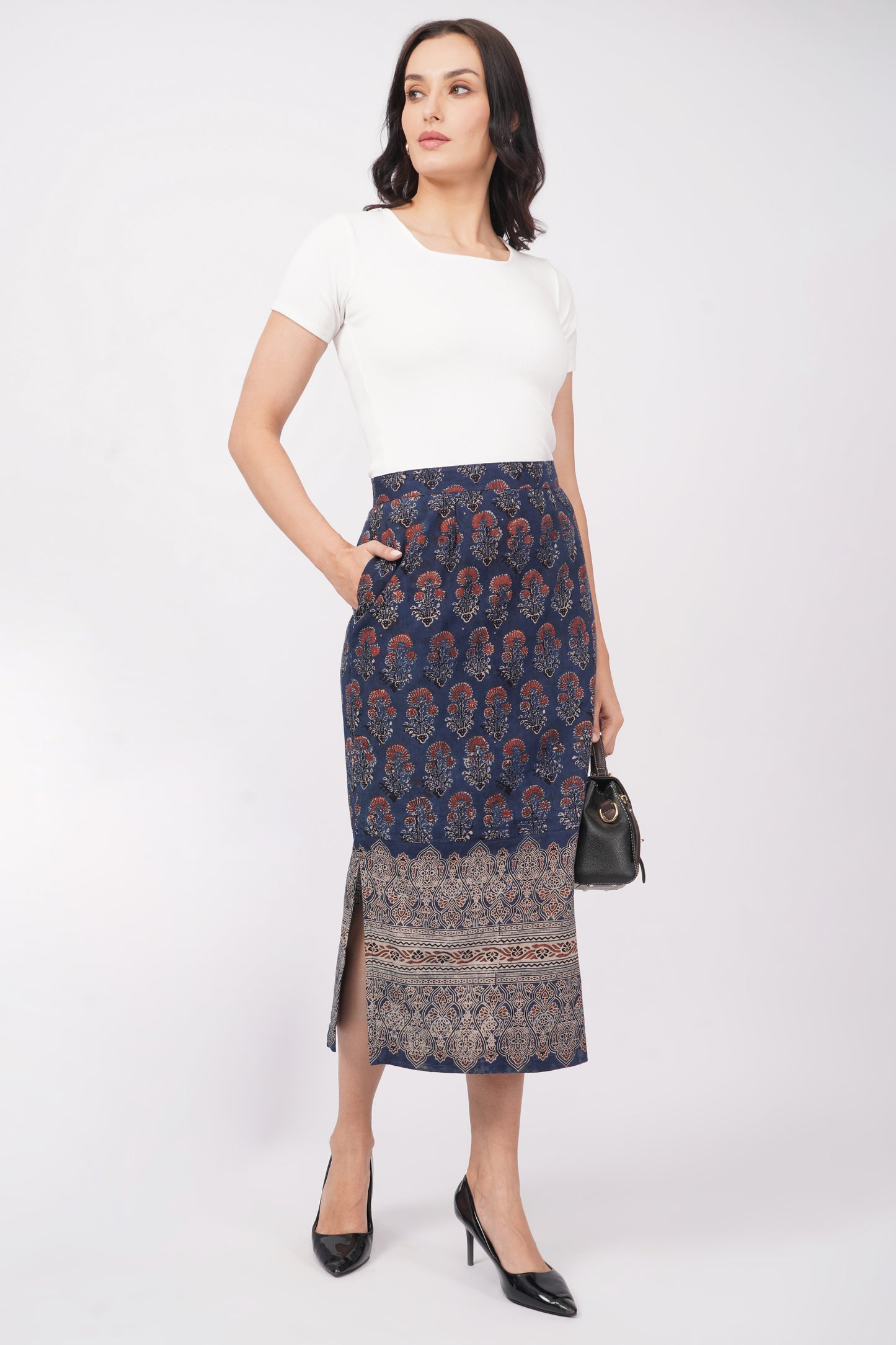 Blue cotton handcrafted skirt for women