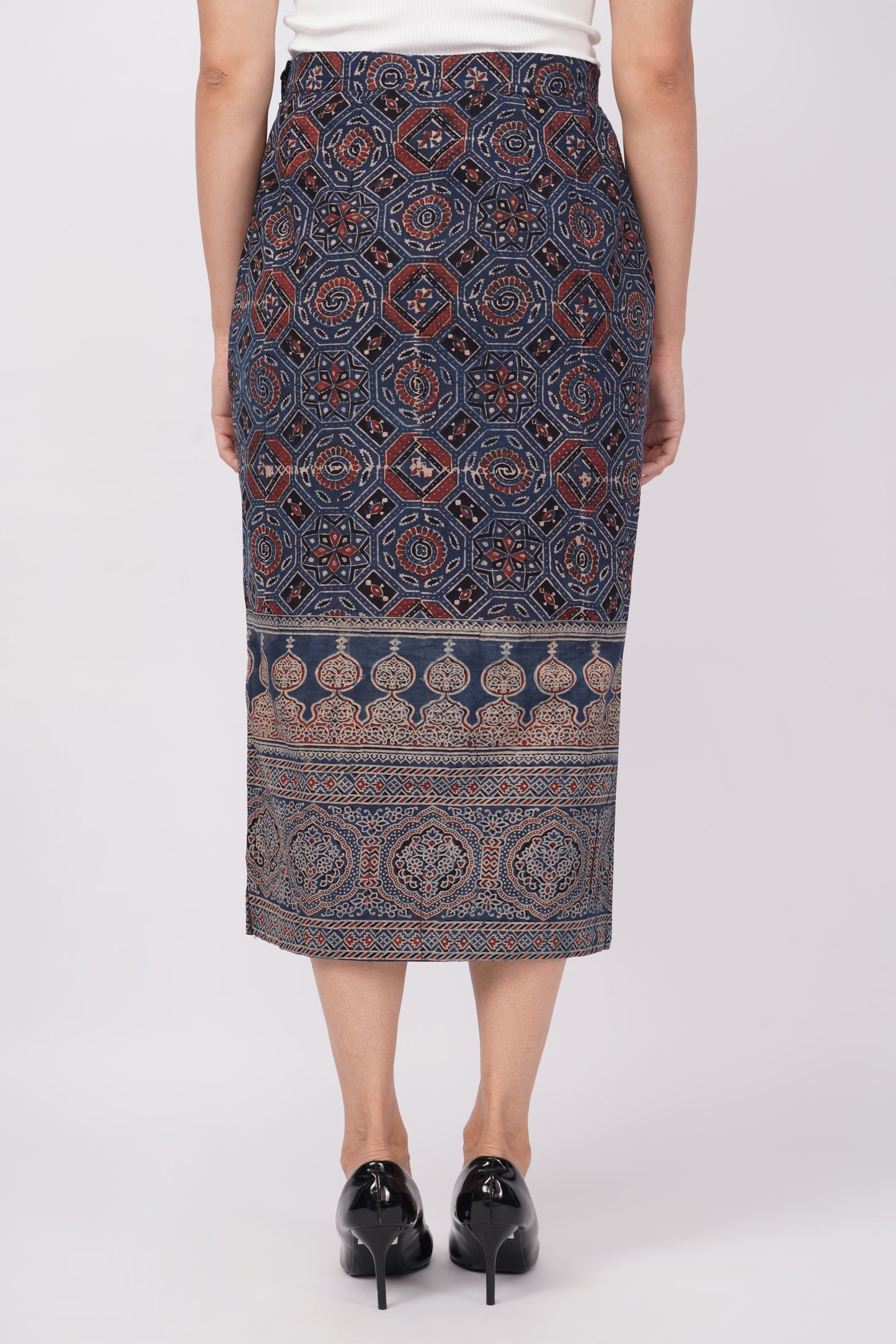 Navy soft cotton Ajrak handprinted skirt for women