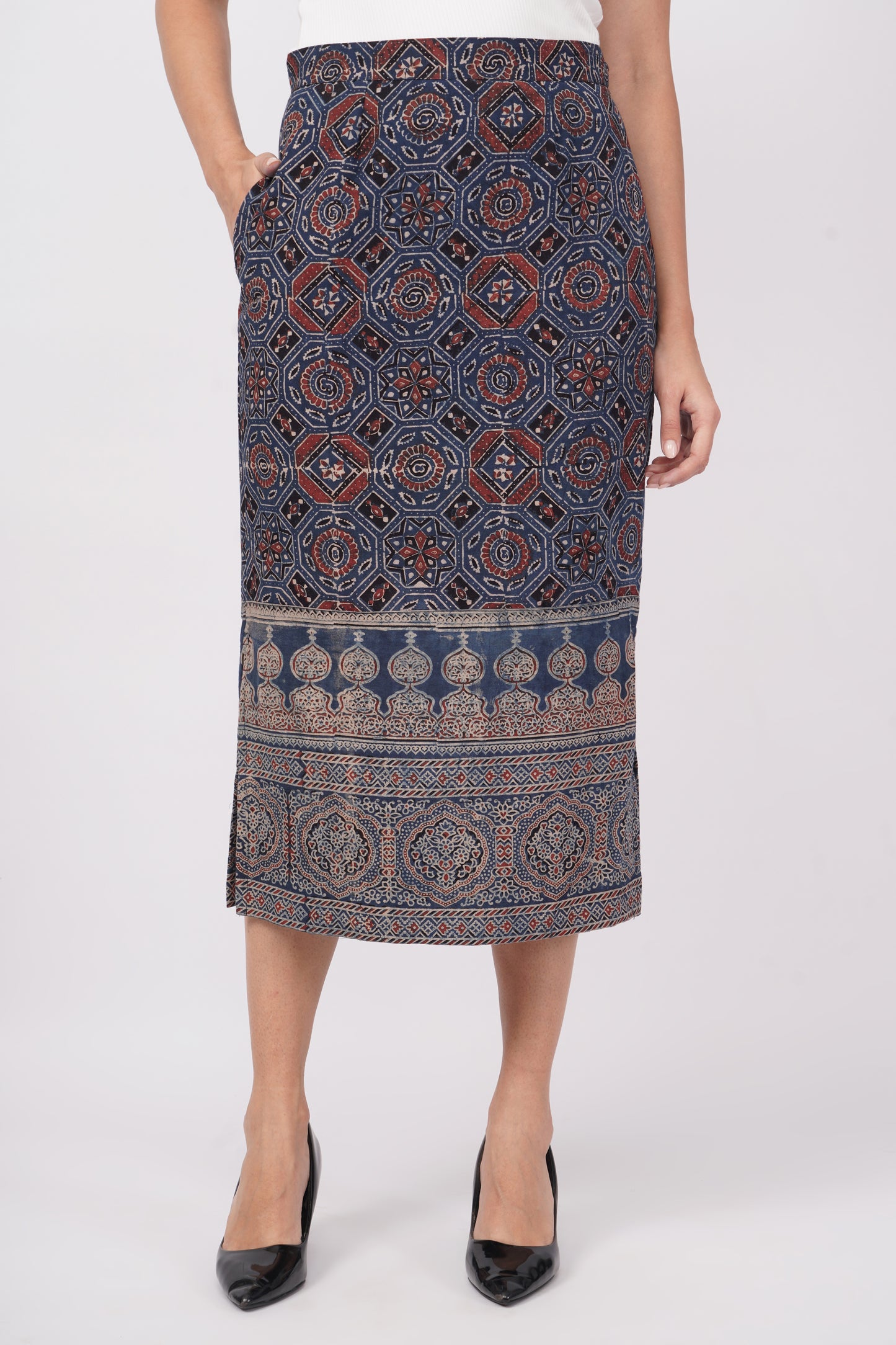 Navy soft cotton Ajrak handprinted skirt for women