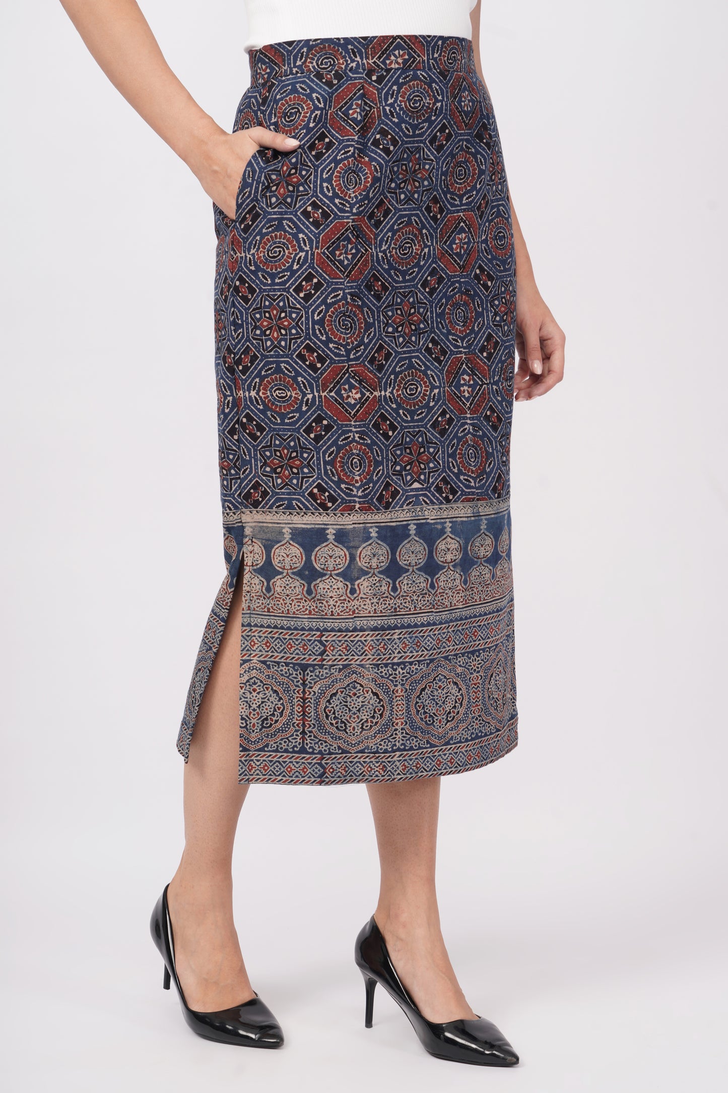 Navy soft cotton Ajrak handprinted skirt for women