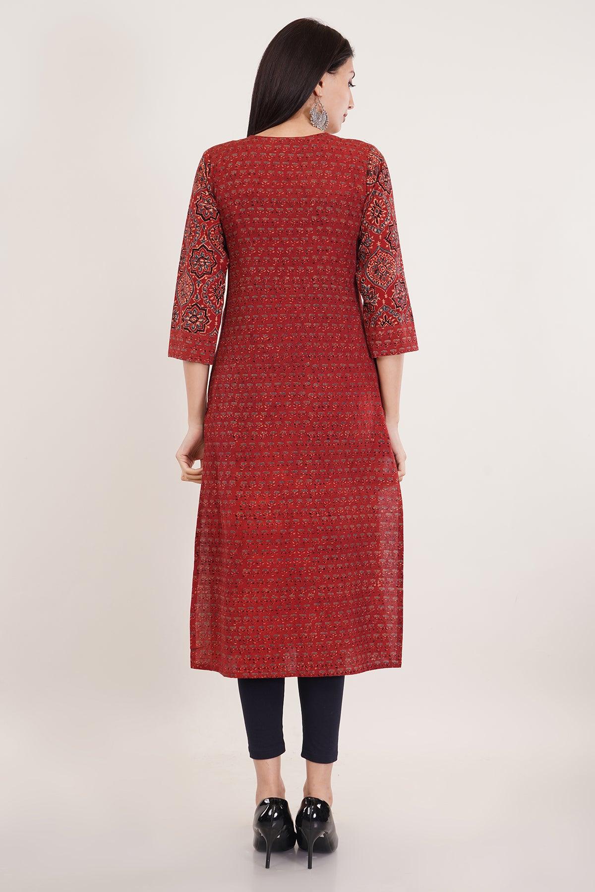 Rust Ajrak print long kurta Navsyaa