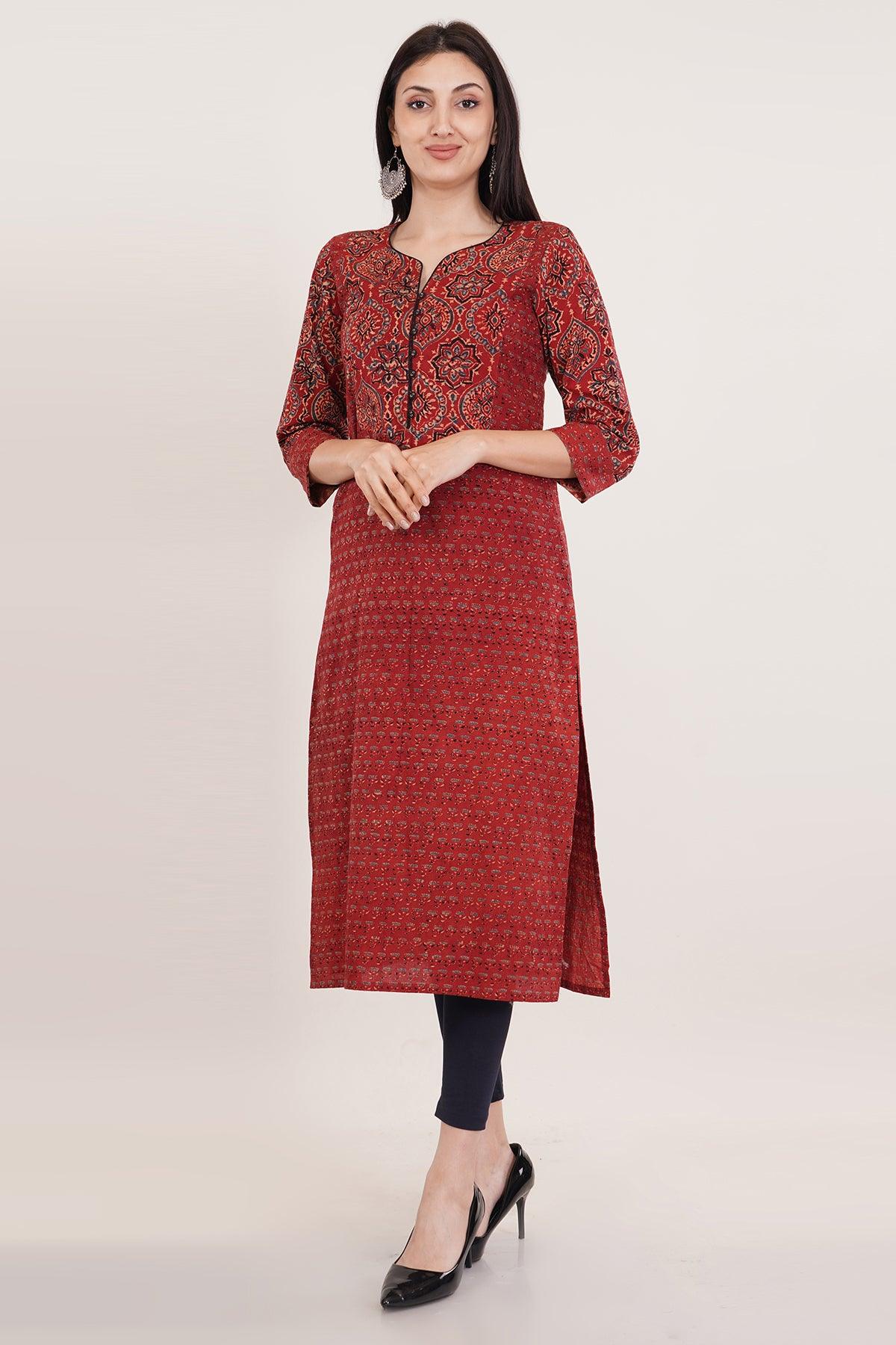 Rust Ajrak print long kurta Navsyaa