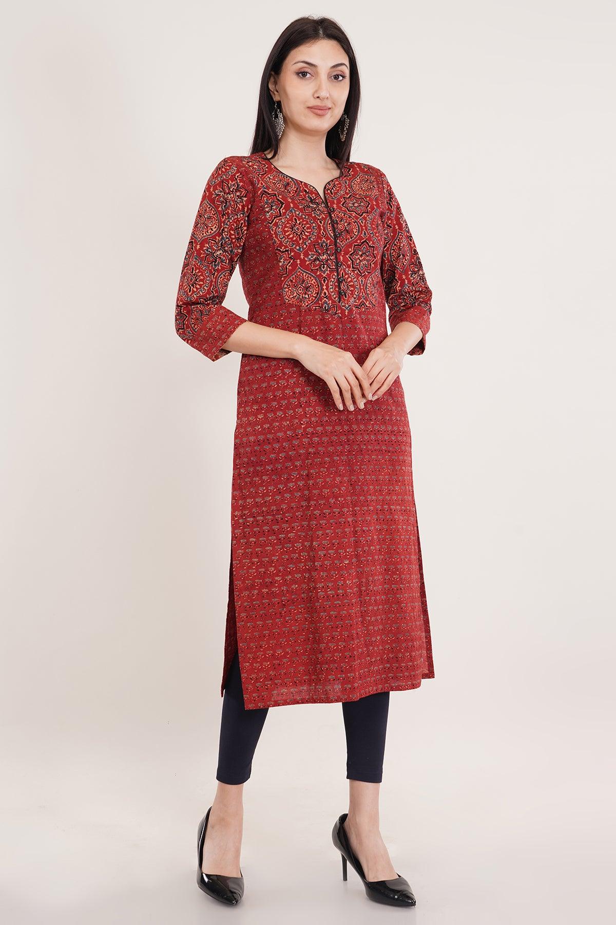 Rust Ajrak print long kurta Navsyaa