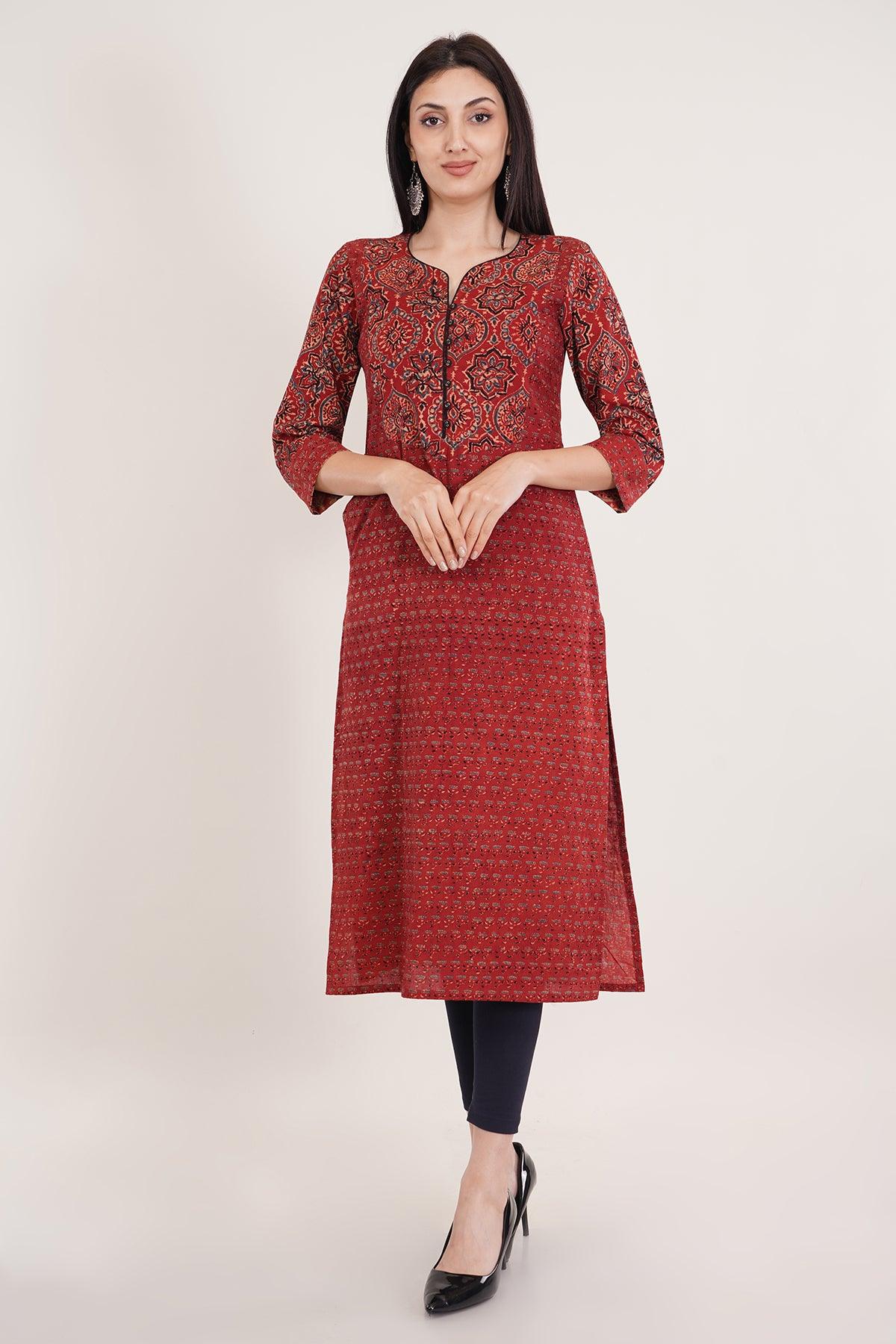 Rust Ajrak print long kurta Navsyaa