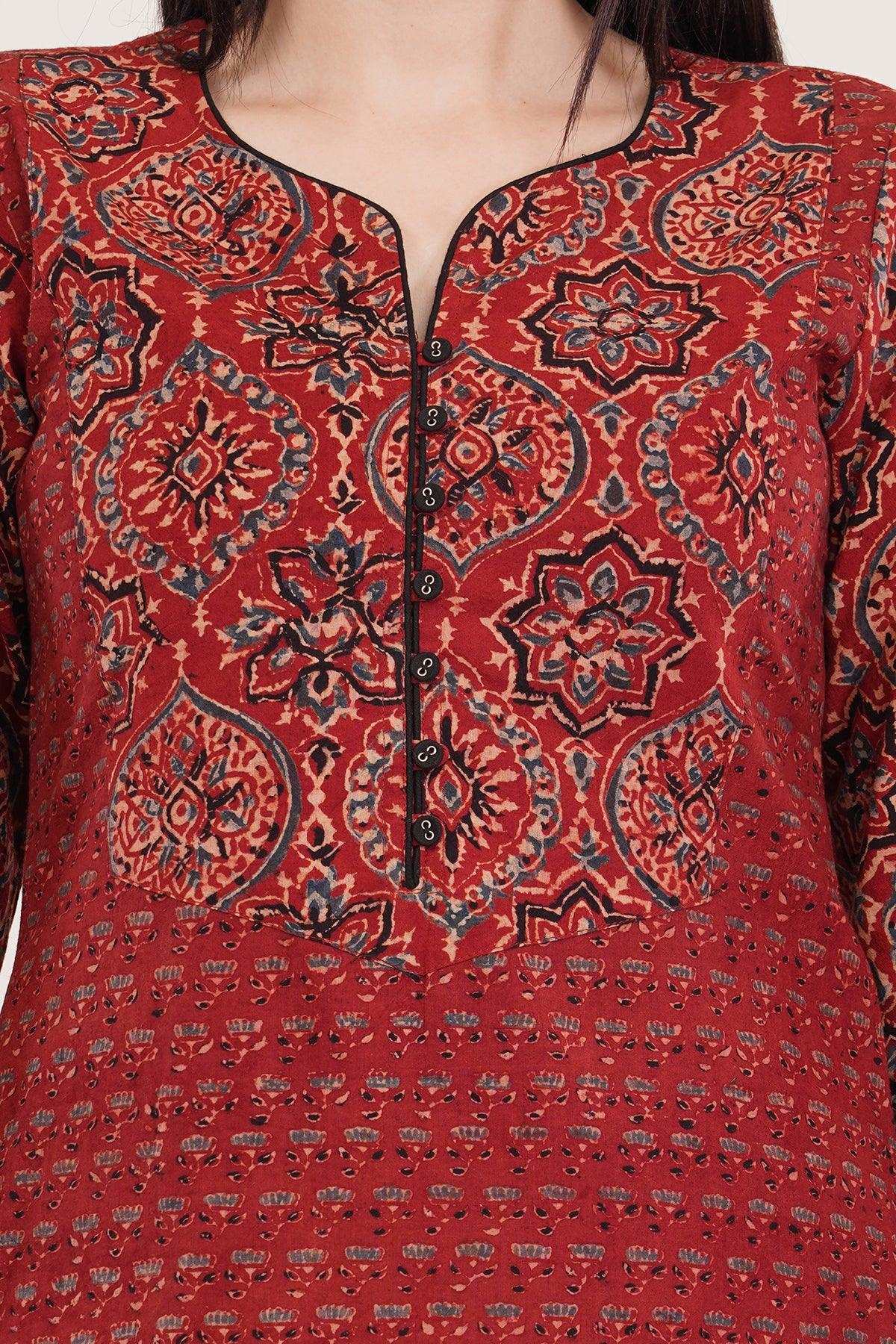 Rust Ajrak print long kurta Navsyaa