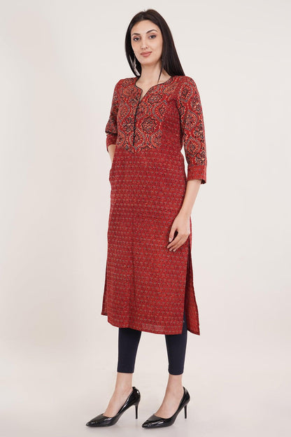 Rust Ajrak print long kurta Navsyaa