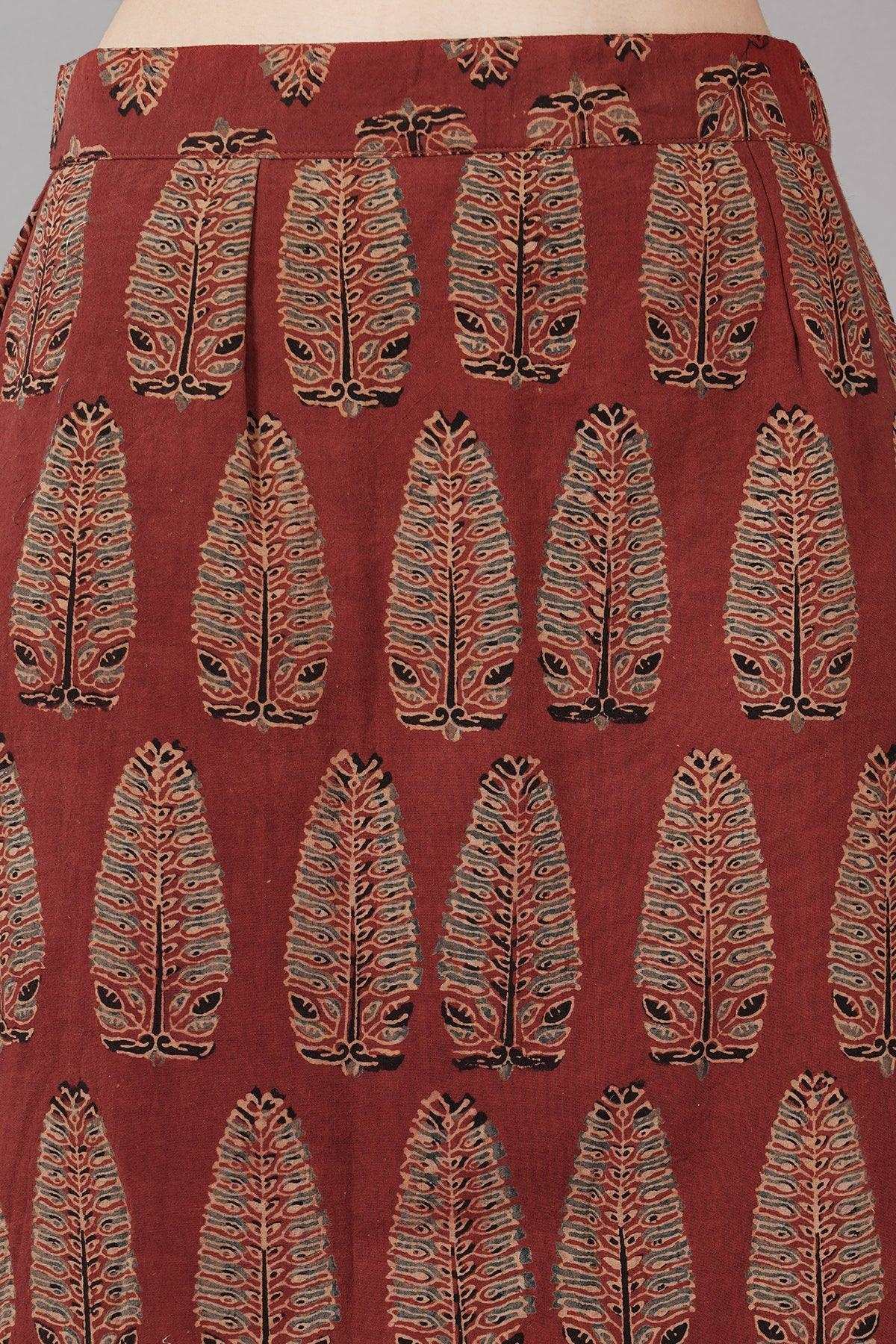 Rust Ajrakh Print Straight Skirt Navsyaa