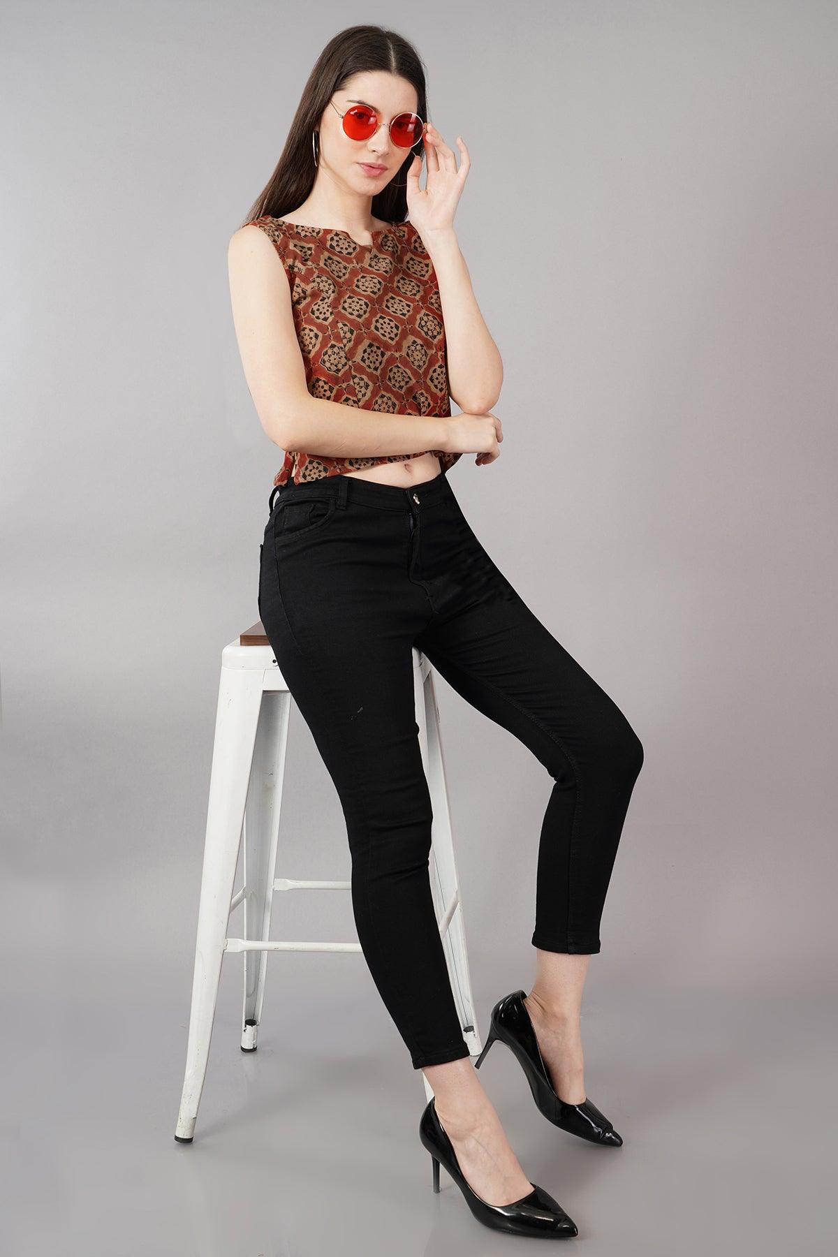 Rust Ajrakh print cotton crop top Navsyaa