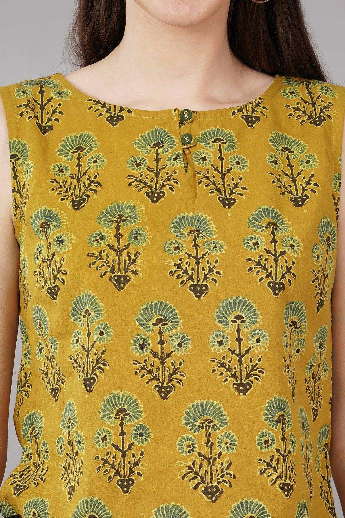 Yellow Ajrak Print Slim Fit crop Top Navsyaa